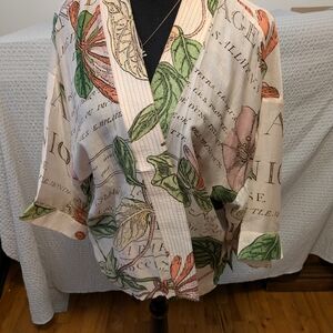 Floral Script Open Front Kimono
